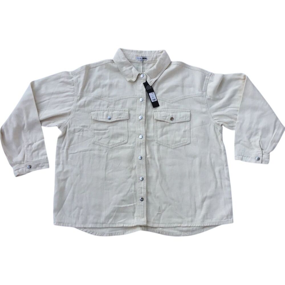 Fashion Nova Women's Beige Denim Button-Up Shirt Size 1X Casual